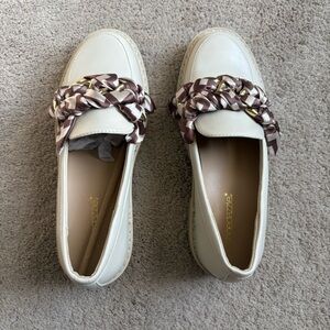 Shoedazzle Cream Braided-Accent Loafer